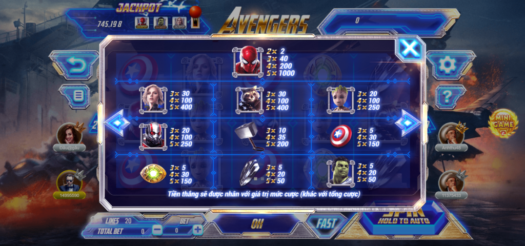 Bộ luật trả thưởng trong game Avengers 8US